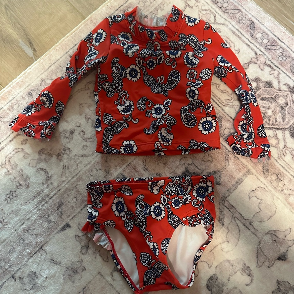 Janie and Jack Red and Blue Floral Rashguard Set